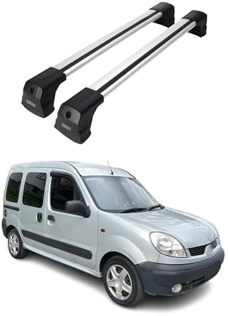OMAC Dachträger Querträger kompatibel mit Renault Kangoo I 1997-2003 Pre-FL – 2 Stangen – Abschließbar – Aluminium Silber