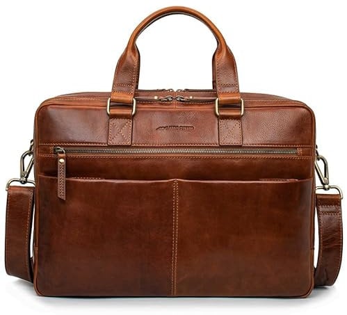 Marc Peter Laptoptasche Dallas I Leder Umhängetasche für 15.6 zoll Laptop I Aktentasche für Notebook I Tasche für Damen und Herren Buffleder Bräune