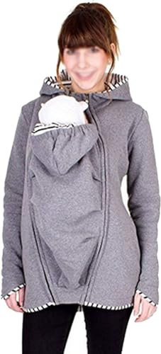 2-In-1 Damen Umstands-Babytrage-Hoodie-Jacke Mit Langen Ärmeln Und Abnehmbarem Känguru-Mantel Mit Reißverschluss,002,L