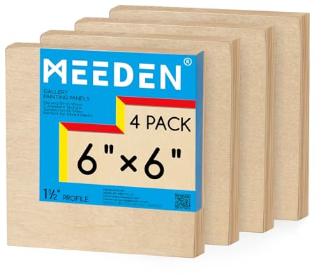 MEEDEN Pannello in tela di legno grezzo: 3,8 cm di profondità, 15,2 x 15,2 cm, confezione da 4 – Tavola artistica in legno bianco per pittura