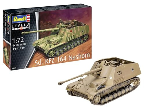 Revell Modellbau, Sd.Kfz. 164 Nashorn, Bausatz, Maßstab 1:72, 184 Teile, Bastelset ab 12 Jahren, Detailgetreues Modell, Militärfahrzeug, Authentische Nachbildung