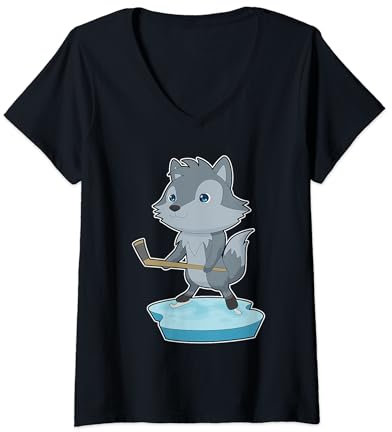 Damen Wolf Feldhockey Hockeyschläger Sport T-Shirt mit V-Ausschnitt