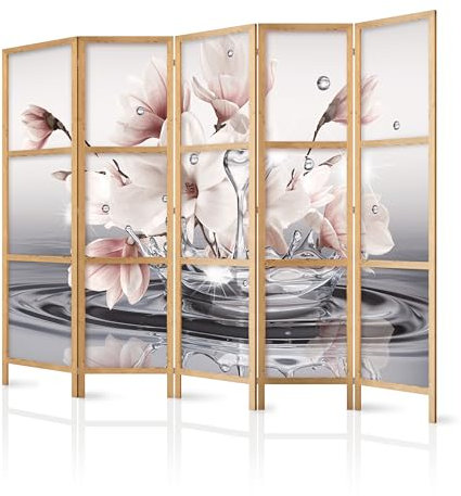 murando - Paravent Innen Raumteiler Holz Blumen 225x172 cm 5-teilig Japanische Trennwand Raumtrenner Room Divider Mobiler Sichtschutz Spanische Wand Abtrennung Botanik Natur Lassen b-C-0656-bh-a