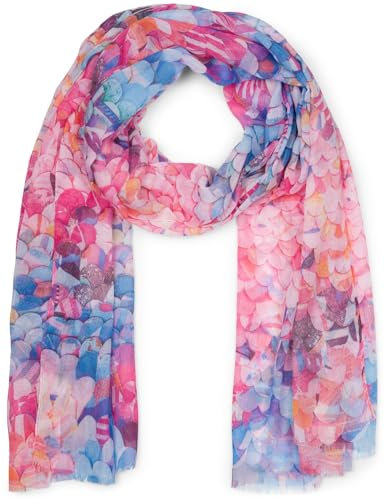 styleBREAKER Écharpe femme avec motif écailles colorées, grand foulard léger et transparent avec de courtes franges 01016224, couleur:Rosé-Bleu