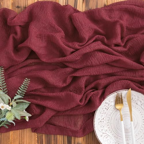 AOKSUNOVA Tischläufer Musselin Bordeaux Rot 80cm x 4m Tischläufer Käsetuch Hochzeit Waschbar Weinrot