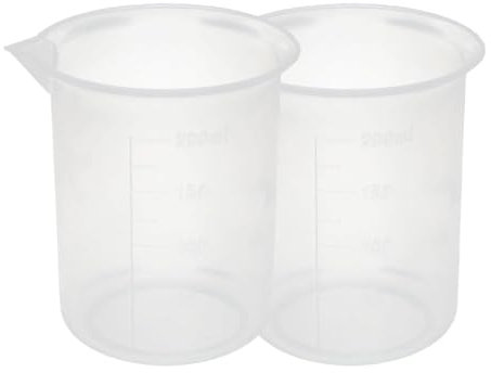 TOP-VIGOR 2Pcs 200ml Plastic Measuring Cups, Transparent Lab Graduated Beakers Liquid Measuring Cups, Heat Resistant Measuring Jugs Mixing Cups for Baking Cooking Lab