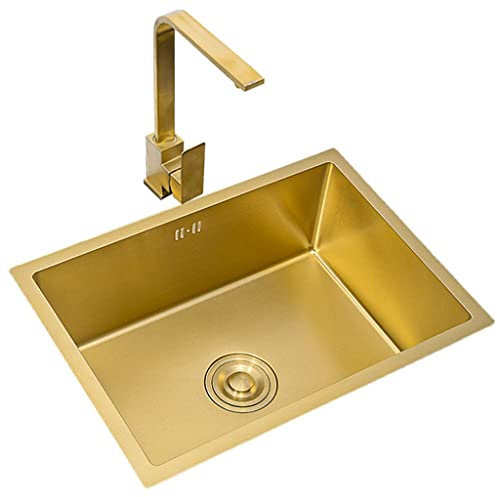 Küchenbar-Einzelbeckenspüle, Vorbereitungsspüle aus 304-Edelstahl, mit quadratischem Wasserhahn und Abflusskorb, Aufsatz- oder Unterbaumontage