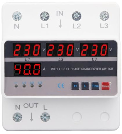 3-phasiger Automatischer Transferschalter AC220V 40A Über-Unterspannungsschutz 4 LED-Anzeige 35-mm-DIN-Schienen-Transferschalter für die Sicherheit Elektrischer Geräte