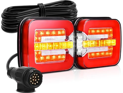 MICTUNING 12V Anhänger Rücklicht Set 7,5M Kabel, Anhänger Beleuchtung mit 13 polig Stecker, 4 Fonktionen mit E Prüfzeichen Heckleuchten