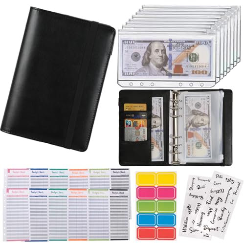 NICOOTH Geldumschläge für Budgeting, Geldorganizer für Bargeld, Geldumschläge für Bargeld, Leder, A6, Budgetbinder mit Reißverschluss-Umschlägen (A6)
