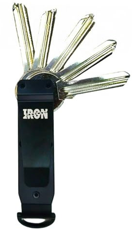 Iron Edge Key Organiser - Portable Keychain, Minimalist Heavy Duty Keyring, Pocket Smart Key Holder with Gift Box and Tool (Aluminium, Black)