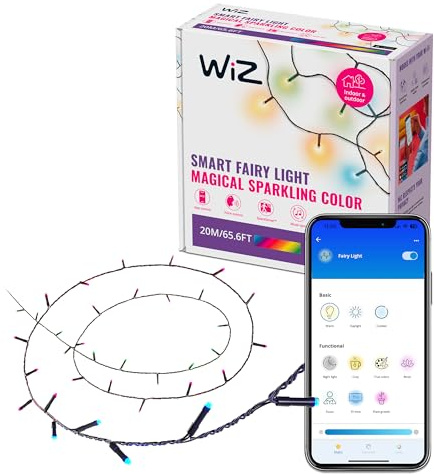 WiZ RGBIC Smart LED Fairy Light - Lichterkette mit 160 LEDs, 16 Mio. Farben + Weißschattierungen, 8 Lichtzonen, verbindet sich mit WLAN, Sprach- / App-Steuerung, funktioniert mit Google Home, Alexa