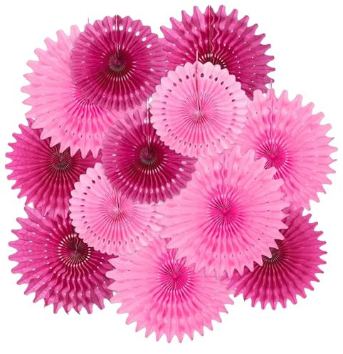 YFHUVB Paper Fans Set, 12 PCS Barbie Party Decorations, Hanging Pink Birthday Party Decorations, Pink Decorations for Birthday Wall Ceiling Decor Wedding Baby Shower Neon Party