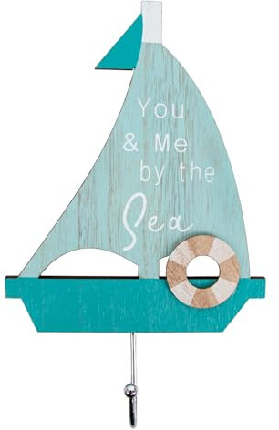 Logbuch-Verlag Wandhaken maritim Segelboot mit Spruch „you & me by the sea“ Holz blau türkis Garderobenhaken Geschenk 15 x 19 cm Deko