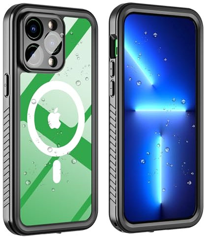 WELANGLE IP68 Waterproof Magnetic Case for iphone14 pro max, 360° Full Body Waterproof dustproof,Compatible with magsafe Cover iphone14 promax Clear/Black (for iPhone 14 Pro max)