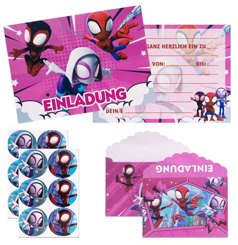 Zoriwn 12 x Spidernam Einladungskarten Kindergeburtstag Junge Mädchen für Geburtstagseinladungen Deutsche Cartoon Partyeinladungen für Kindergeburtstage