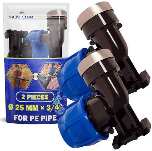 2 Verschraubung Ø25mm x 3/4″ Winkel 90° mit Wandhalterung und Innengewinde | Verstärkt mit Verzinktem Stahlring aus Polypropylen PP Fitting für die Verbindung von Polyethylen PE Rohr - MONTERAL