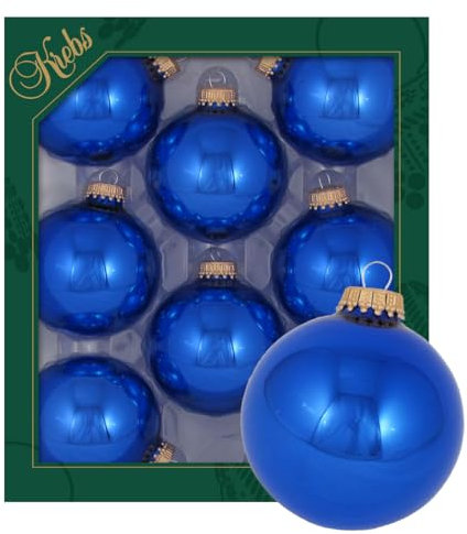 Krebs Glas Lauscha - Decoración de Navidad/Adornos para árbol de Navidad de cristal - Bolas de colores lisos Victoria azul brillante - Cantidad: 8 unidades - Color: azul real - Tamaño: 7 cm aprox