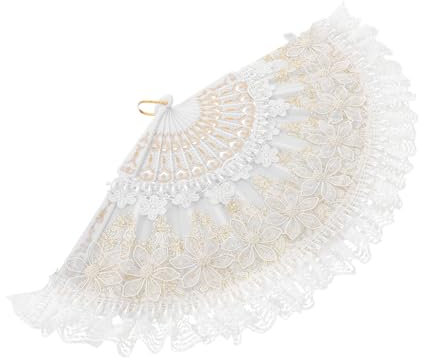 VALICLUD Lace Fan Wedding Hand Fans Fabric Hand Fan Silk Hand Fan Silk Folding Fans New Year Hand Fan Bridal Hand Fans Halloween Hand Fans Japanese Hand Fans Lace Folding White