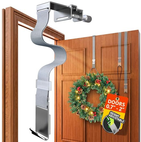 Menz Wreath Hanger for Front Door - Adaptable Wreath Holder for Front Door, Decoration Hanger, Decoration Hook for Christmas, Easter and Halloween, Christmas swags Outdoor Holder, Stainless Steel