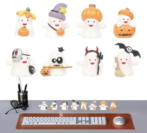 Figura de escritorio coleccionable – Figura fantasma | Juego de 8 figuras decorativas de mesa | Estatua de juguete de Halloween | Figuras decorativas para manualidades para estantes de mesa
