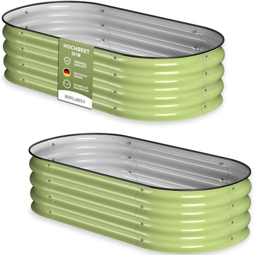 HOFGARTEN ® Hochbeet Metall 120x60x30 cm [2er Set] Hochbeete-Kit | Hochbeete für Garten | Rostfrei, Min. 20 J. Haltbarkeit | Einfacher Aufbau, Modernes Design (Salbei, 30 cm Hoch)