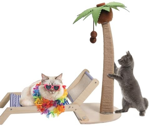 Arbre à chat pour hamac pour chat, lit pour chat de style corbeille de plage, meuble à gratter en noix de coco pour petits chats et chatons, chaise longue en sisal