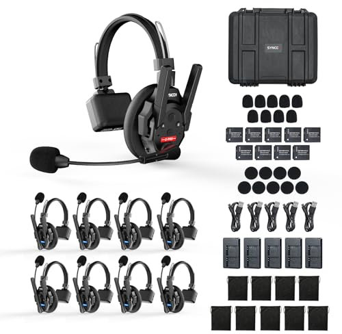 SYNCO XTALK XPRO9 Wireless Intercom Headset, 2,4GHz Vollduplex 24H Akkulaufzeit 500M Reichweite Echtzeit-Teamkommunikation, Funk Gegensprechanlage Kopfhörer