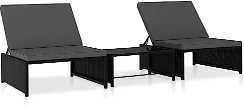 ShGaxin Sonnenliegen 2 STK. mit Tisch Poly Rattan Schwarz, Gartenliege, Liegestuhl, Sonnenstuhl, Sonneninsel Outdoor, Liegen, Gartenmöbel, Bäderliege, Relaxliege - 47402