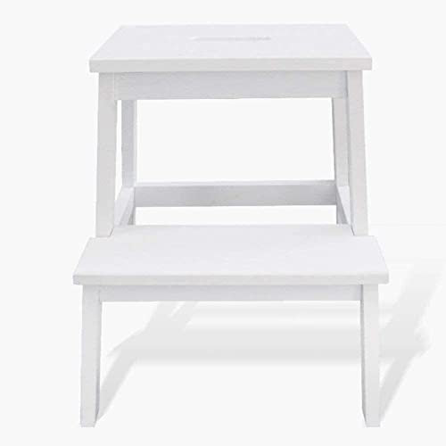 OZBMA Escabeau échelle Chaise Tabouret Solide étagère en Bois sièges Supports 2 Meubles Utilitaires à Double Usage 50x40x24cm escabeau (Couleur: Couleur Bois) (Blanc) (Blanc)