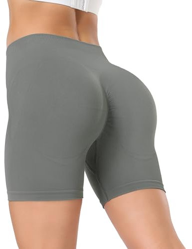 Wealurre Damen Gym Shorts Kurz Sporthose Damen High Wasit Fitness Radlershorts Push Up Yoga Shorts (005,Gray,M)