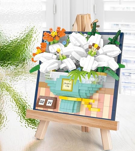 Gerbala Construction de Bouquet de Fleurs, Mini Kit de Construction de Fleurs Artificielles, Bouquet de Plantes Artificielles, Blocs Botaniques Créatifs, Cadeau DIY Adultes et Enfants (Lys)