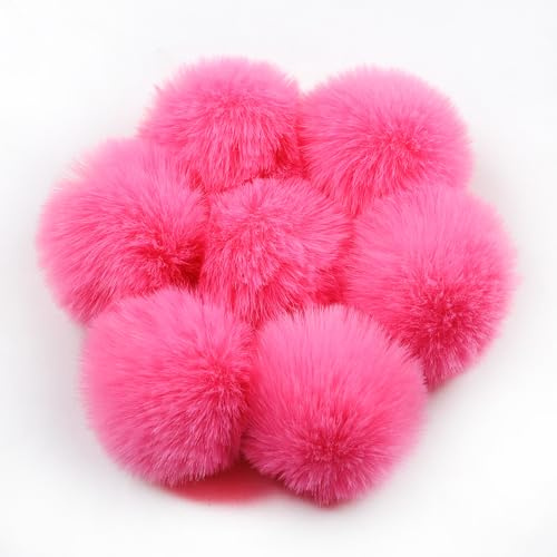 YKAFADE 30 Stück 5cm Kunstfell Pompon Bommel für Mützen Tasche Fellbommel Kunstpelz Flauschige Pompons mit Elastischer Schlaufe für Schals Schlüsselanhänger Dekoration Zubehör -Rose