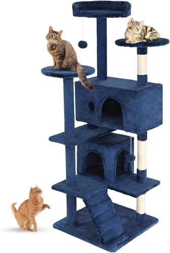 Cat Scratcher Multifunctional Activity Center with Scratching Post Stand, Cat Trter with Scratching Post Stand, Cat Tree, Condo, House for Indoor Cats, 54 Inch Cat Scratching Post(Navy Blue)