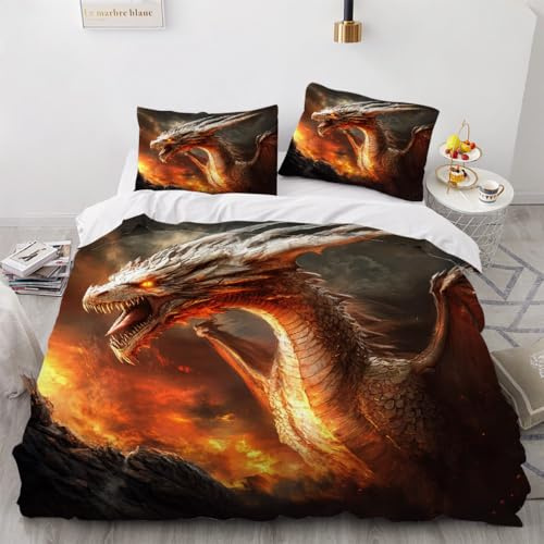 SK-YBB Drachen Bettwäsche 135x200 Bettwäsche-Sets 3D Druck Tier Kinder Bettbezug 135x200 mit 2 Kissenbezüge 80 * 80 Reißverschluss