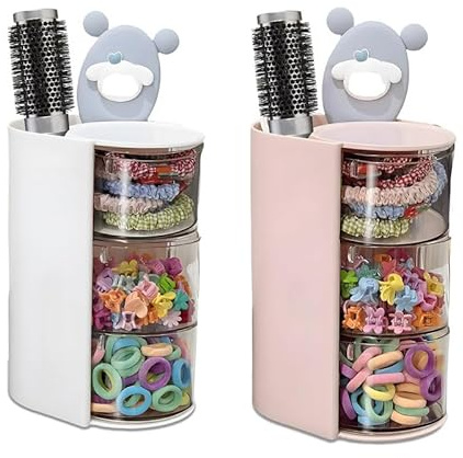 Qxiao Haar-Zubehör-Organizer, 3-lagig, transparent, Schmuck-Organizer, Kunststoff, Stirnband-Aufbewahrung, Haargummi-Organizer-Ständer, 180° drehbarer Haar-Zubehör-Organizer