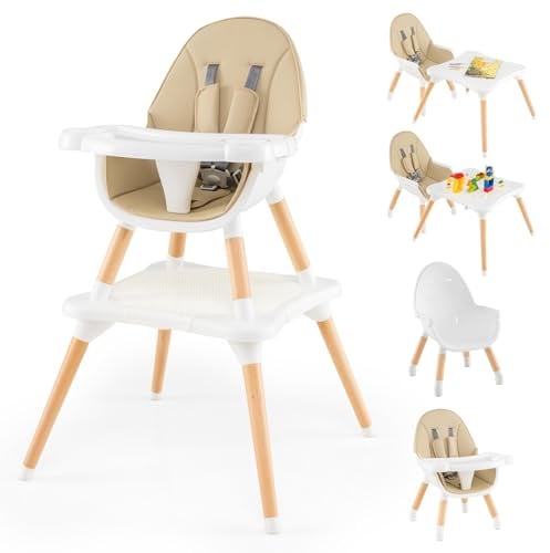 COSTWAY 6 in 1 Hochstuhl Baby, Kinderhochstuhl umwandelbar mit Bausteintisch, abnehmbarem Doppeltablett, Babyhochstuhl, Babystuhl, Kombihochstuhl für 6-36 Monate Kinder (Khaki)