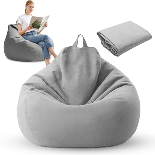 Zinueen Sitzsack Bezug ohne Füllung (XL 100x120 cm) – Outdoor Sitzsack für Erwachsene & Kinderzimmer | Leinen-Baumwolle | Sitzsäcke für Gaming, Wohnzimmer & Garten (Hellgrau)