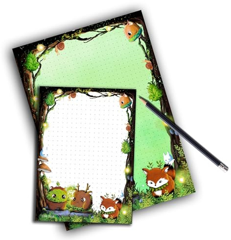 TinyTami Waldgeister Notizblock im Set A5 und A6 Kawaii Krogs 2 Schreibblöcke Wald Natur Fuchs Notizbuch gedottet