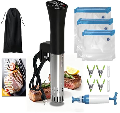 Cattleman Cuisine Sous Vide Pot for Kitchen, Immersion Circulator, Sous Vide Kit with Vacuum Bags, Vacuum Pump, Accurate Temperature Timer, 1000W, Noiseless