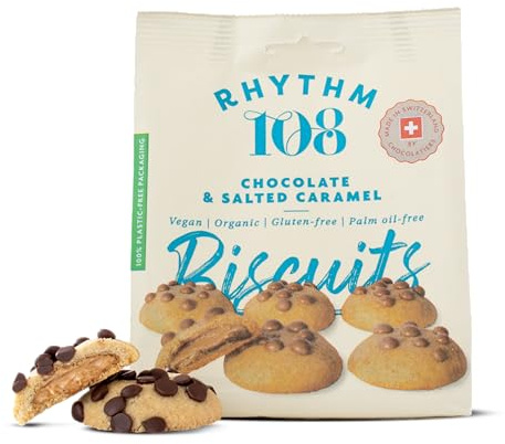 RHYTHM 108 Swiss Vegan Chocolate & Salted Caramel Biscuit Share Bag 135g x 8