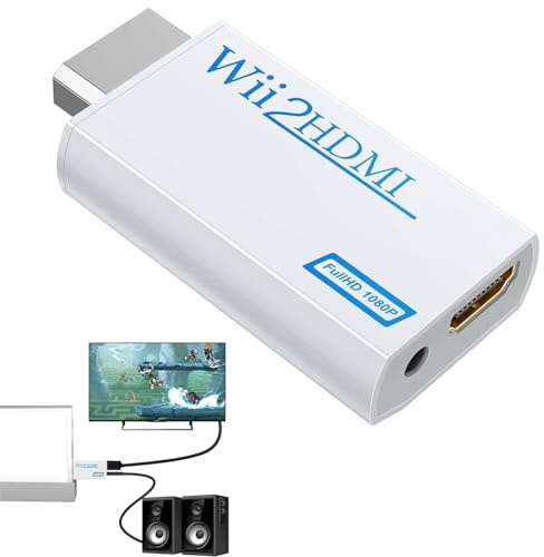afhgdjr Adaptateur Wii HDMI,Convertisseur HDMI Wii Adaptateur Vidéo Full HD 1080P,avec Sorties Audio 3,5 mm etHDMI,Compatible avec Les écransWii,Les Téléviseurs et Les Projecteurs (Blanc)