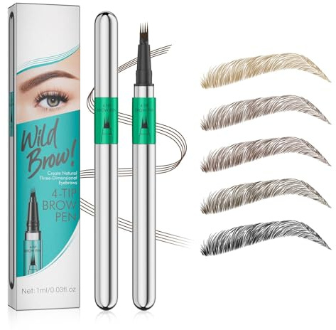 Microblading Augenbrauenstift Wasserfest, Eyebrow Pencil mit 4 Mikrogabelspitzen, Wischfest Augenbrauenstift Härchenzeichnung, Schnelltrocknend, NatüRlicher & FlüSsiger (Braun)