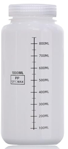 DKBT Weithalsflasche Kunststoff Flasche 1000ml Leere Laborflasche Auslaufsicher Durchscheinend aus HDPE-Flasche mit Breiter Öffnung für Pillenflaschen Wasserprobenflaschen