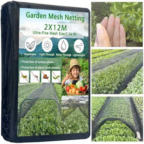 2x12M Black Thickened Garden Mesh Netting, Nano PPT Ultra Fine Plant Row Cover,30% Shade Rate Reusable and Durable Mosquito Netting Screen Bird Barrier Netting for Vegetable Fruits Flowers Protection