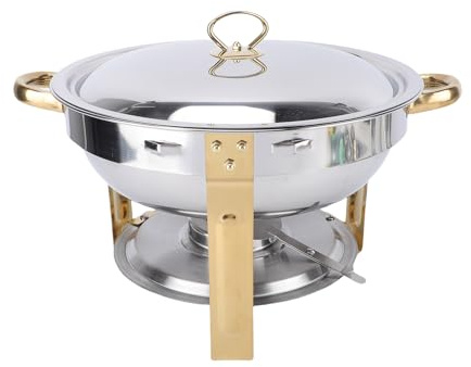 Zerodis Scomparti per Cottura a Vapore Scaldavivande da Buffet da 4,5 L con Coperchio e Supporto Set da Buffet per Scaldavivande Rotondo in Acciaio Inossidabile per Catering, Feste, Hotel e
