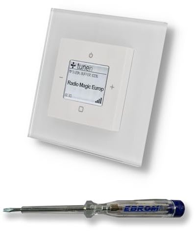 EBROM SET IDEE: BUSCH JÄGER iNet Internetradio Radio 8216U (8216 U) Balance SI alpinweiß, Komplett-Set mit EBROM Glasrahmen + EBROM Phasenprüfer zur Montage des Geräts