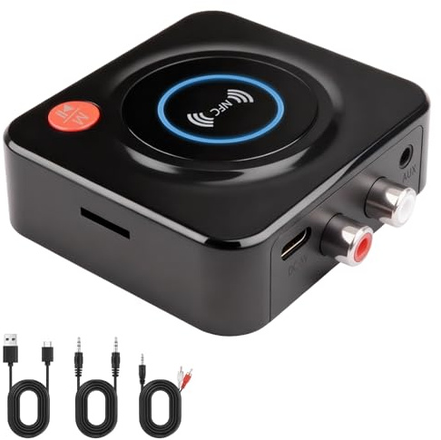 Receptor Bluetooth 5.4 HiFi, Hi-Fi con NFC/3.5mm AUX/TF Ranura | Adaptador Bluetooth Audio de Baja Latencia Conexión Dual, Llamadas Hands-Free, para Altavoz, Coche, Estéreo, Alcance 10 M