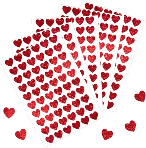 Herzen Aufkleber, 10 Blatt Herz Sticker, Romantische Herz Aufkleber, Sticker Love Valentinstag, Herzen Liebe Aufkleber, Holografische Rote Herz-Aufkleber, für Valentinstag, Hochzeit
