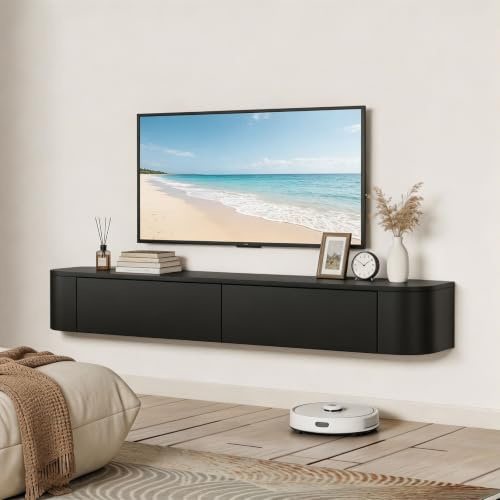 YLGJ&TIDY Floating TV Stand 120CM, Wall Mounted TV Cabinet, Modern Media Wall Floating TV Unit, Mounted TV Table with 2 Pull-Out Doors, TV Stands Cabinet for Living Room, Bedroom, Black